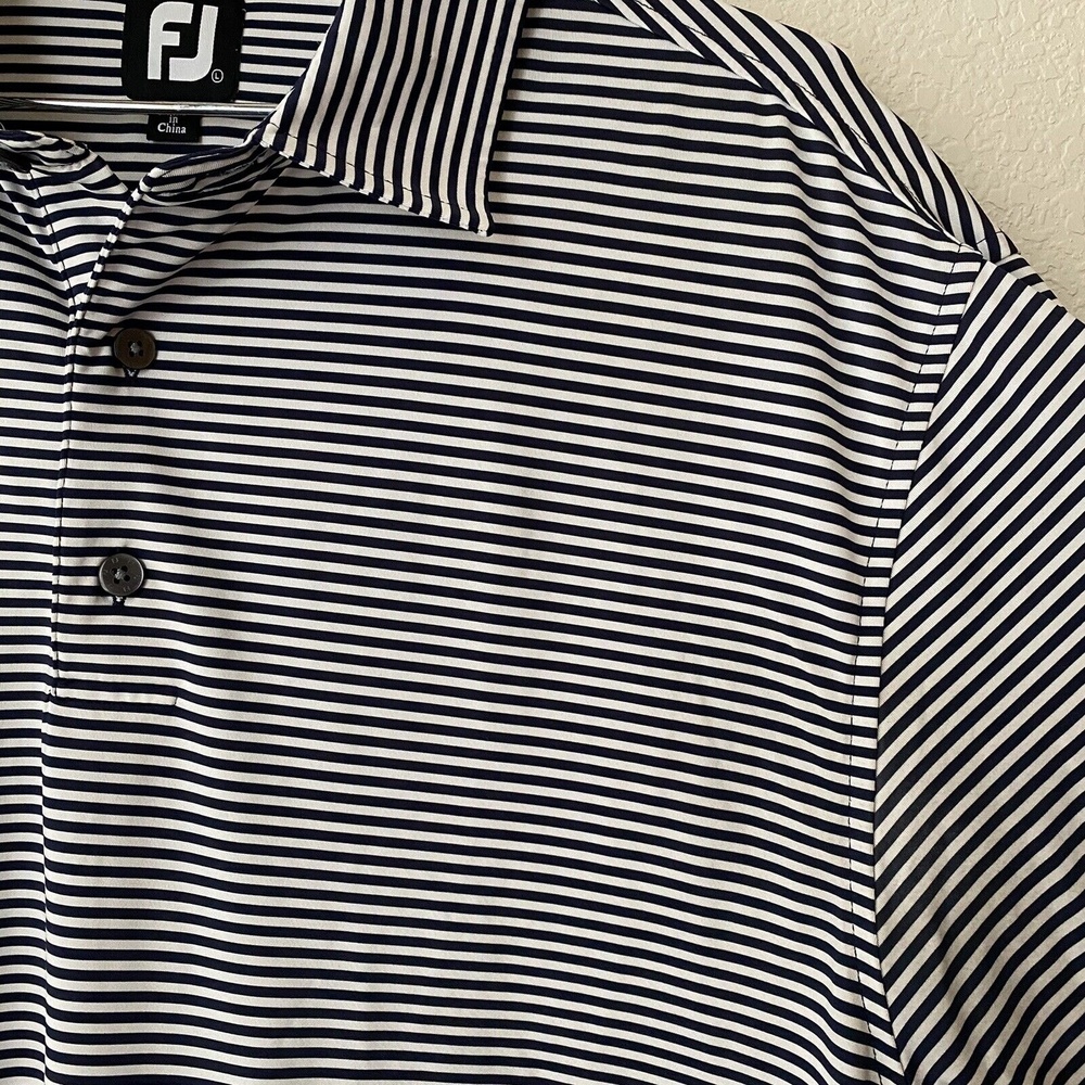Footjoy Mens Short Sleeve Stripes Polo Golf Shirt Size Large Blue/white - Picture 3 of 6
